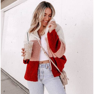 NWOT Lulu's Warmest Wishes Sherpa Jacket Pink Multi Color Block XS